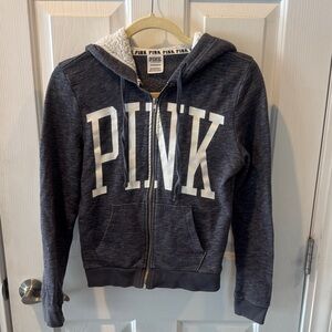 PINK Victoria's Secret Zip-Up Hoodie - Dark Blue/Gray